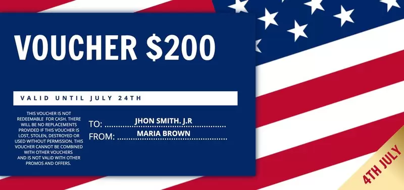 Voucher gift template with flag and USA colors