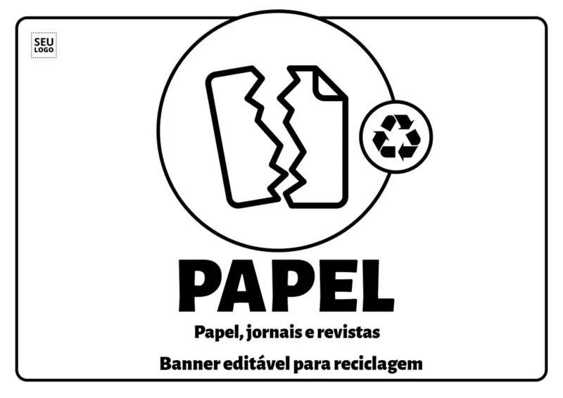 Cartaz editável para indicar lixeira própria para reciclagem de papel para escritórios