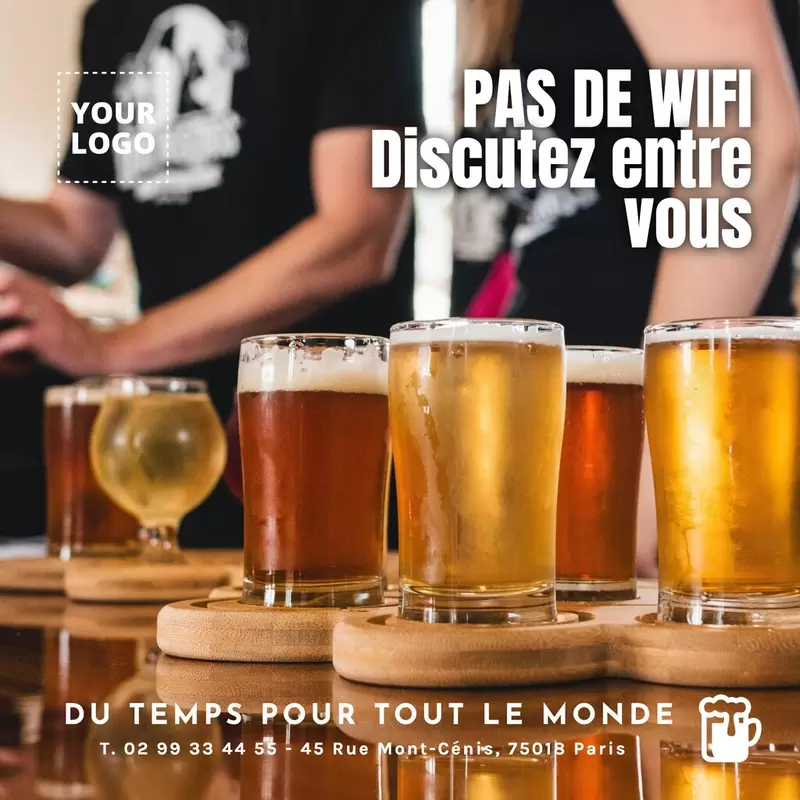 modèle de poster éditable avec photo de bières dans un bar et pour inciter à discuter