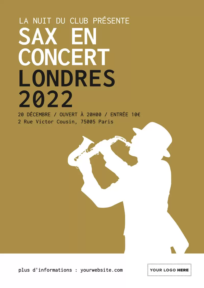 modèle d'affiche jaune de concert de saxophone éditable en ligne 