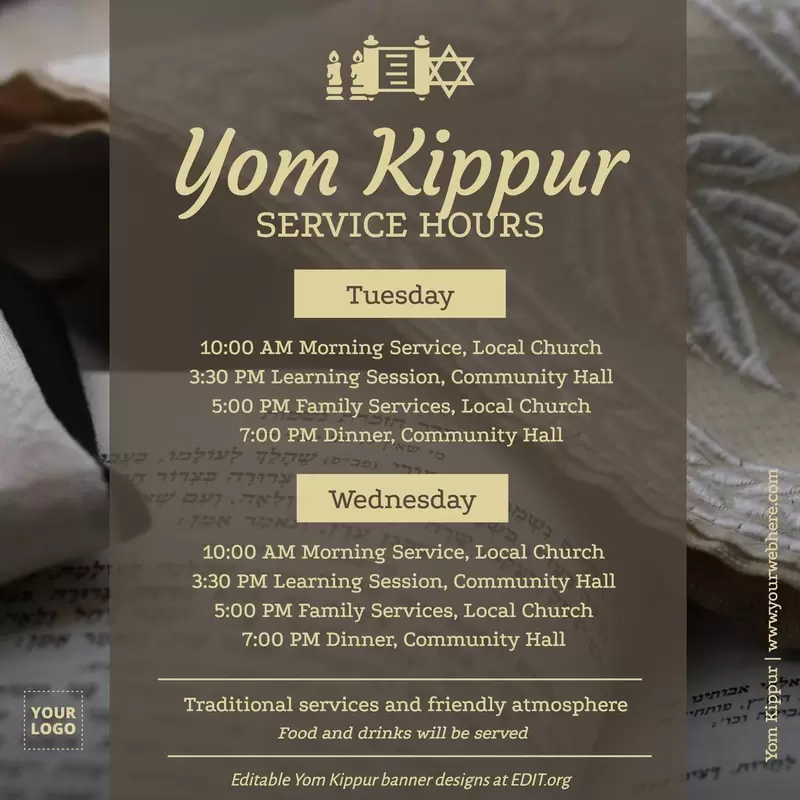 Banner template for Yom Kippur services