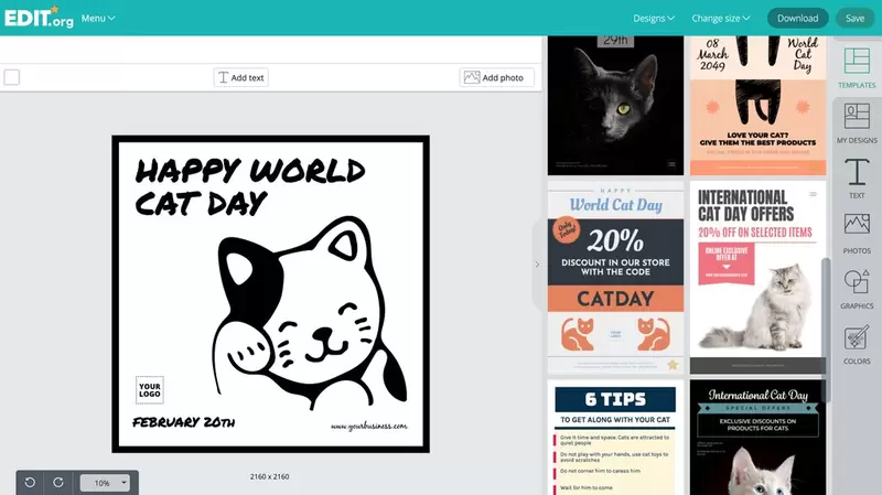 Graphic design templates to celebrate and promote international cat day 