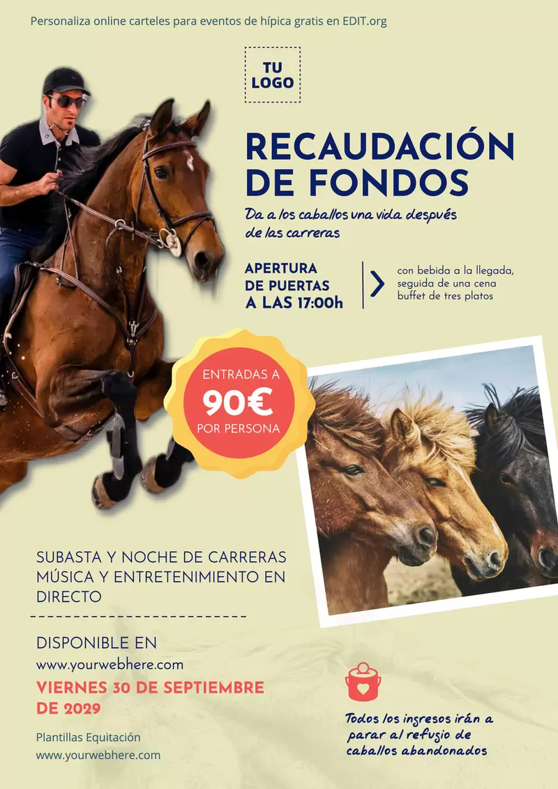 Diseños de carteles para póster clases de montar a caballo y eventos
