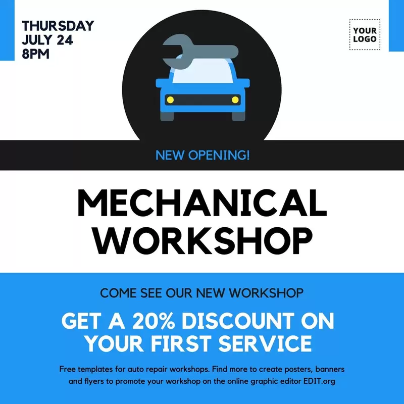 Editable banner template to promote your mechanical workshop