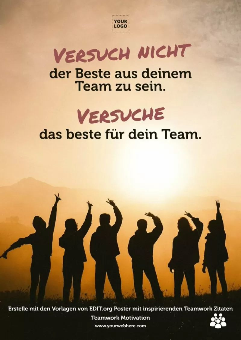 Bearbeitbare Plakate mit motivierenden Teamwork Zitaten