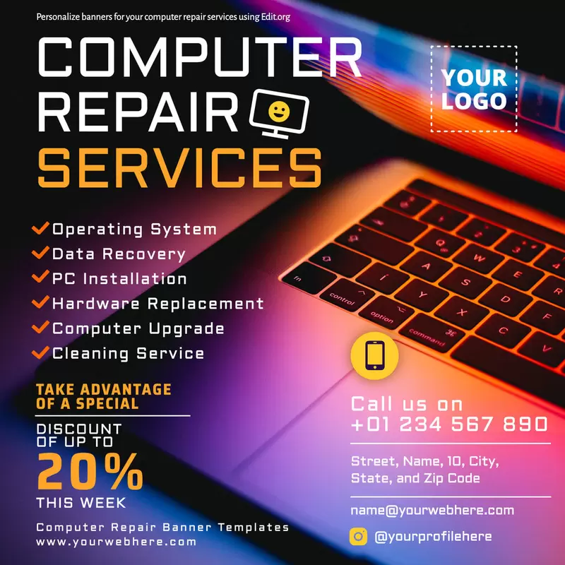 Printable computer repair brochure and banner templates