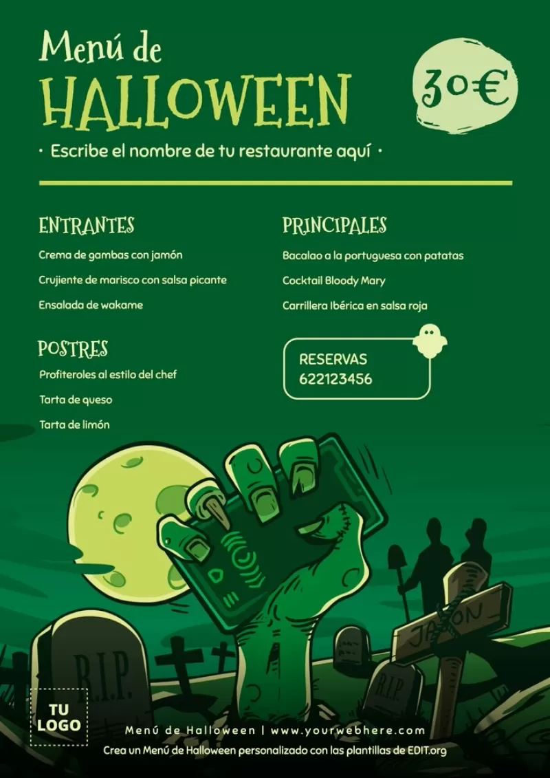 Diseños editables de menu para Halloween infantil