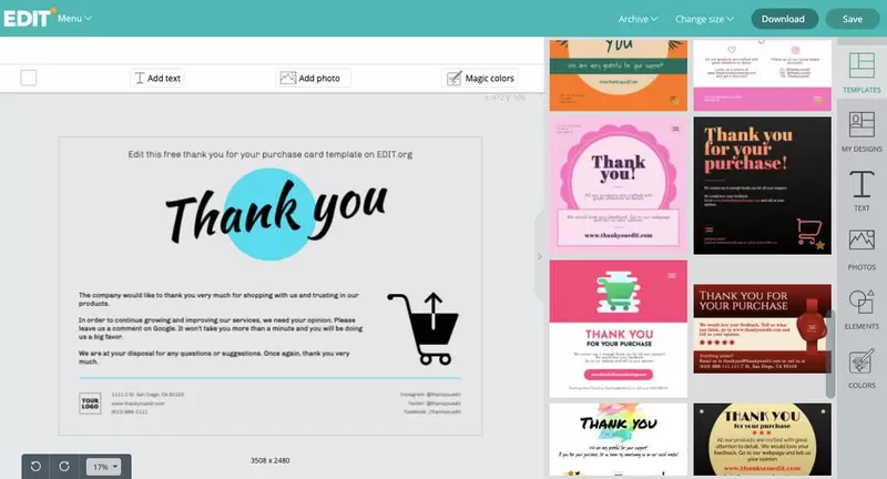 Thank you for your order template to personalize online