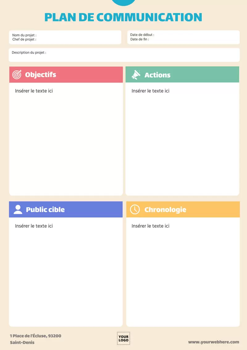 modèle de plan de communication beige avec touches de couleurs éditable en ligne