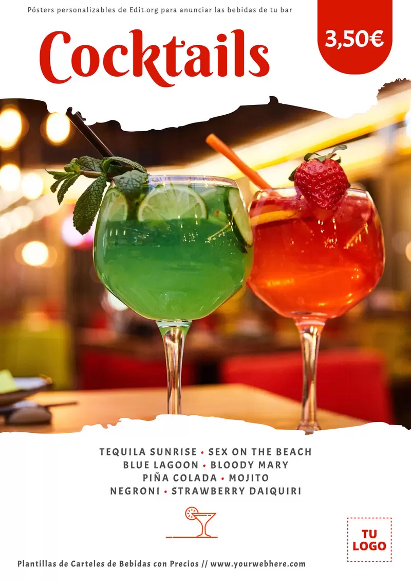 Plantilla para cartel de bebidas alcohólicas para restaurantes