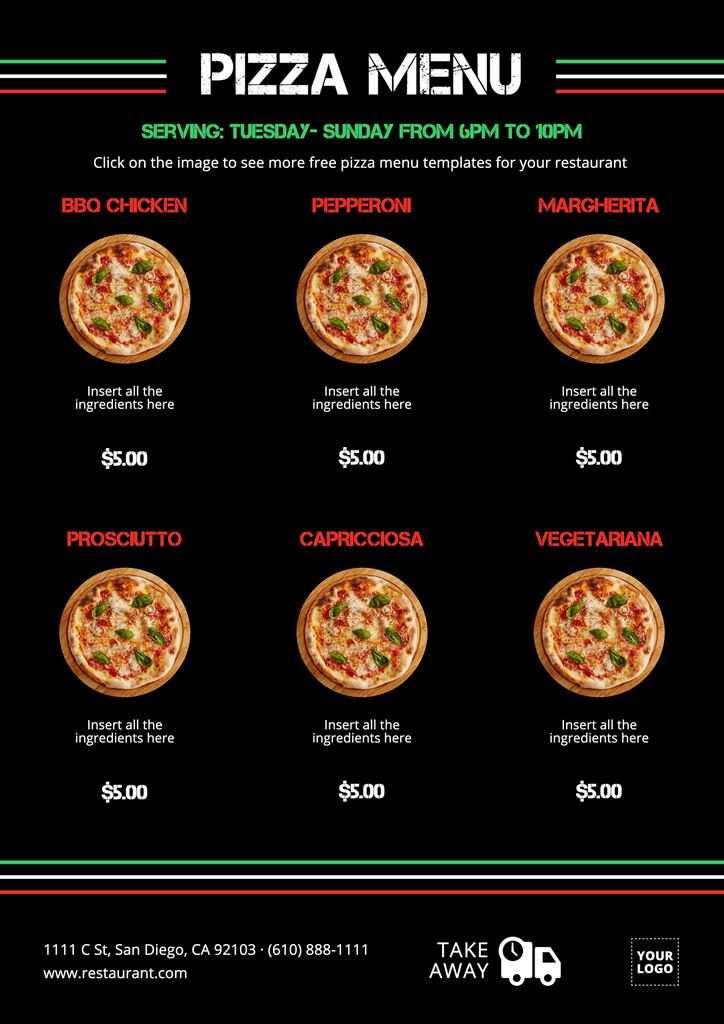 Online Customizable Pizza Menu Templates