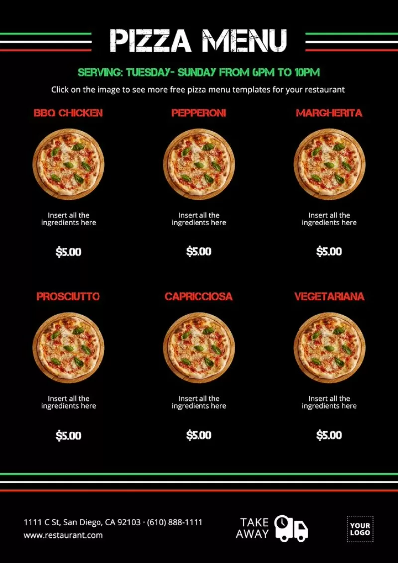 Modello di volantino per pizza da modificare online gratuitamente