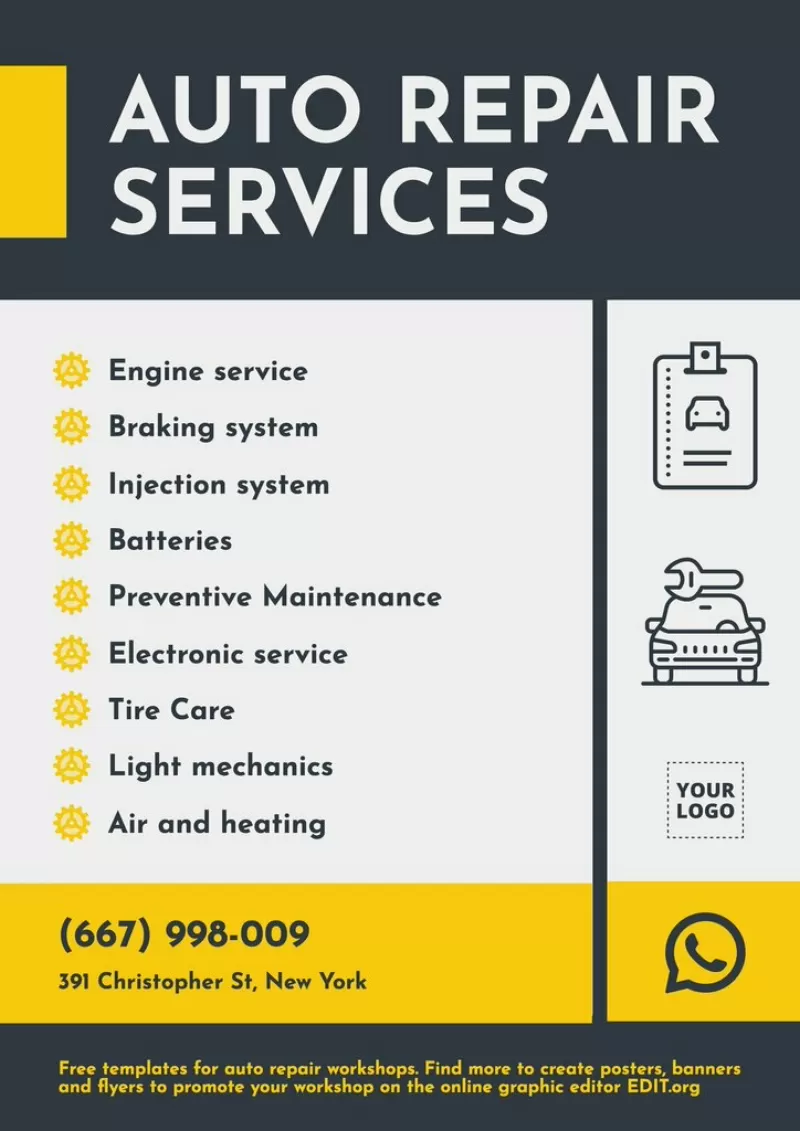Auto repair services custom poster template to edit online for free