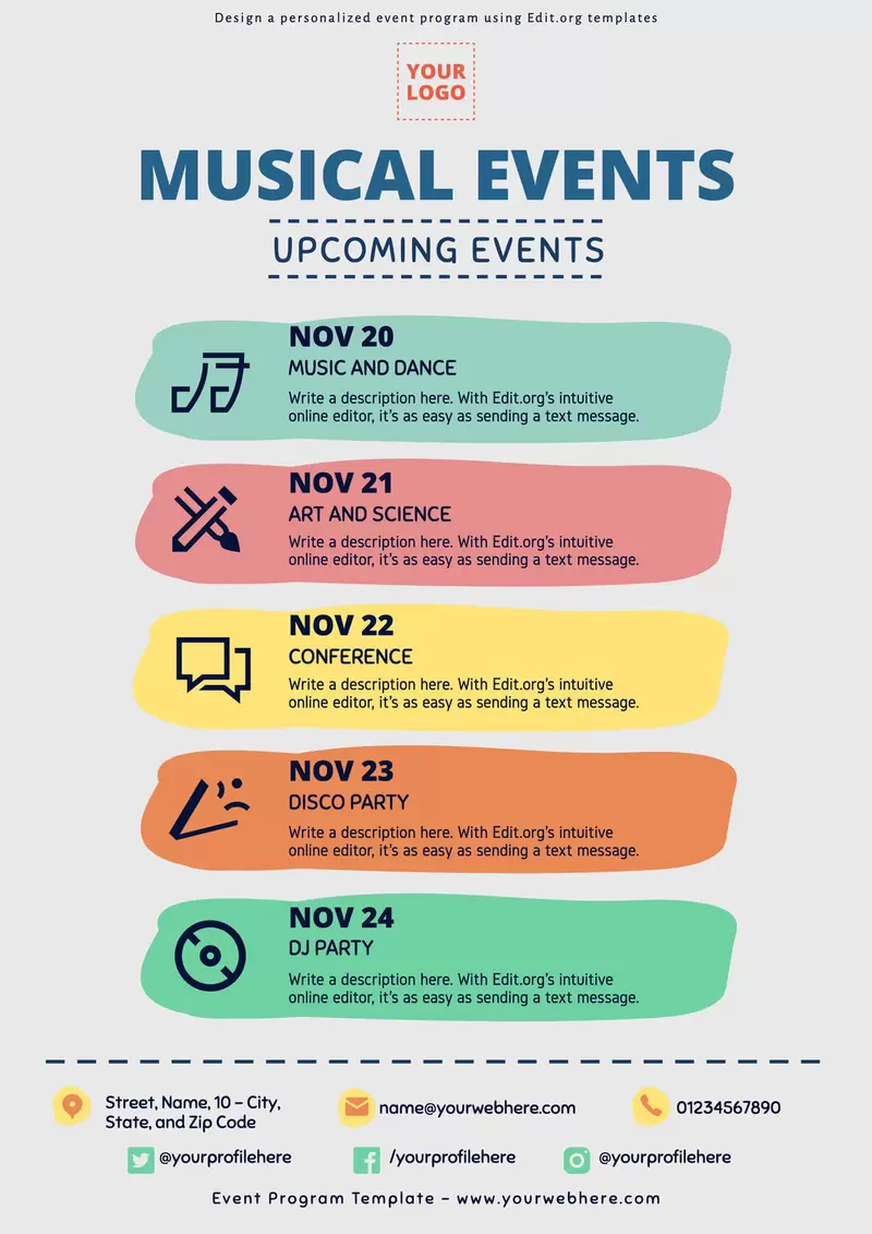 Editable musical event planning timeline template