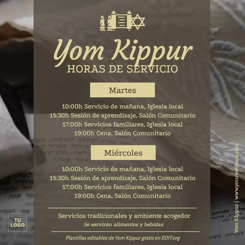 Horario de servicios de Yom Kipur para editar