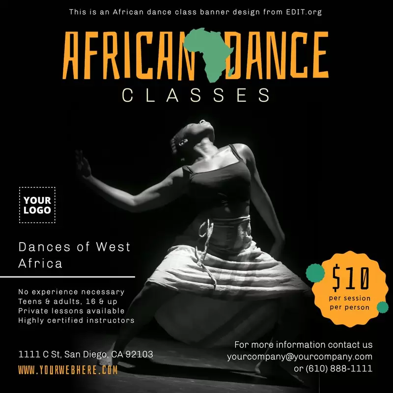Volantini e banner personalizzati per le lezioni di danza africana