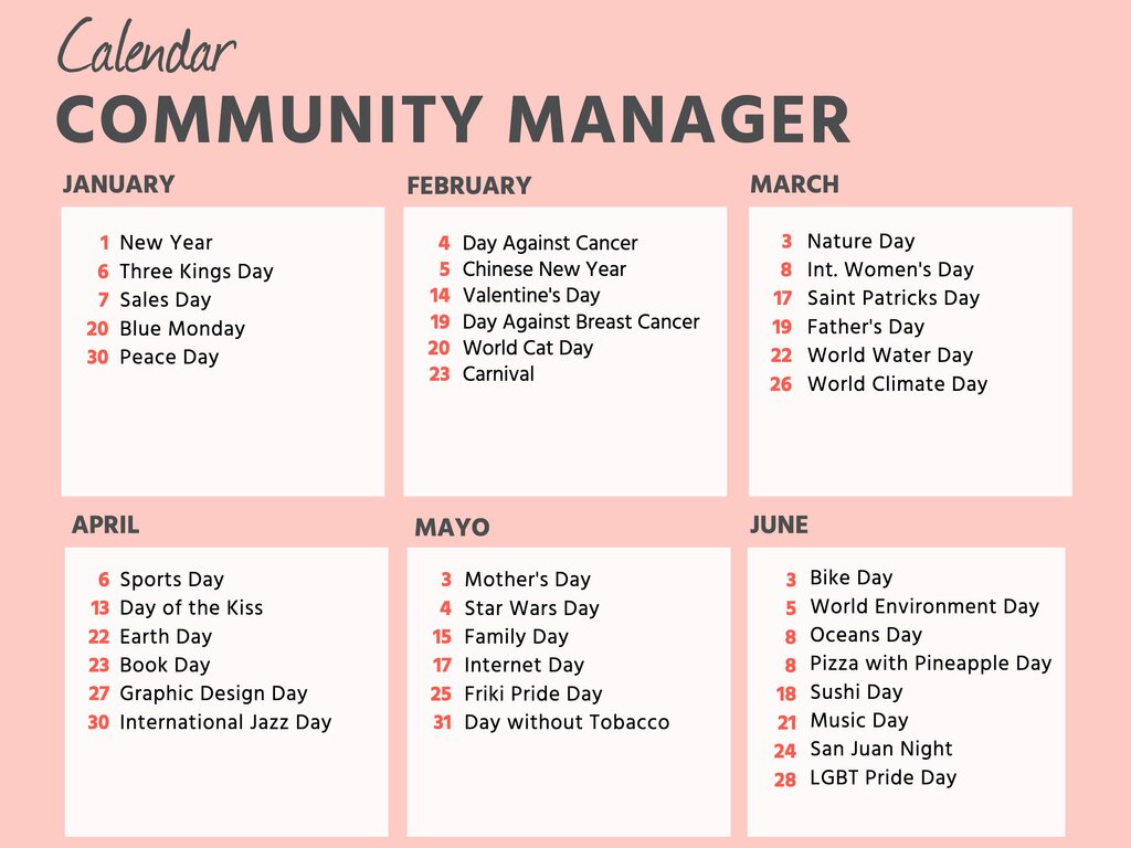 Community Manager Calendars