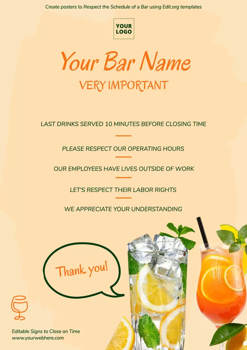 Editable sign of respect our bar schedule please