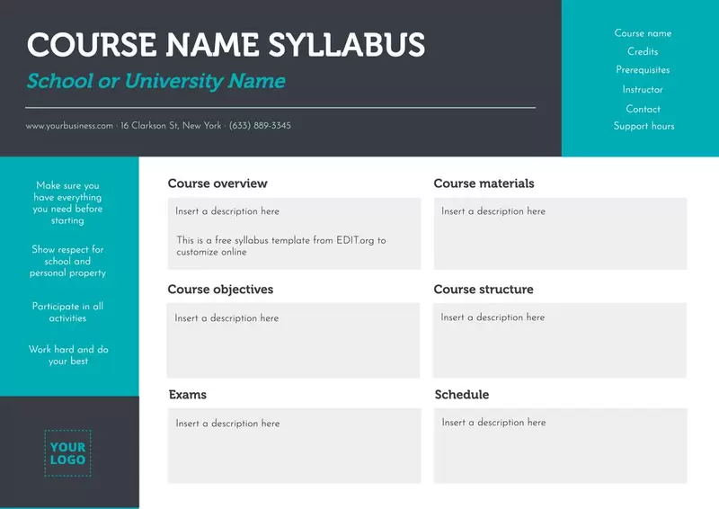 Customizable sample syllabus template for teachers