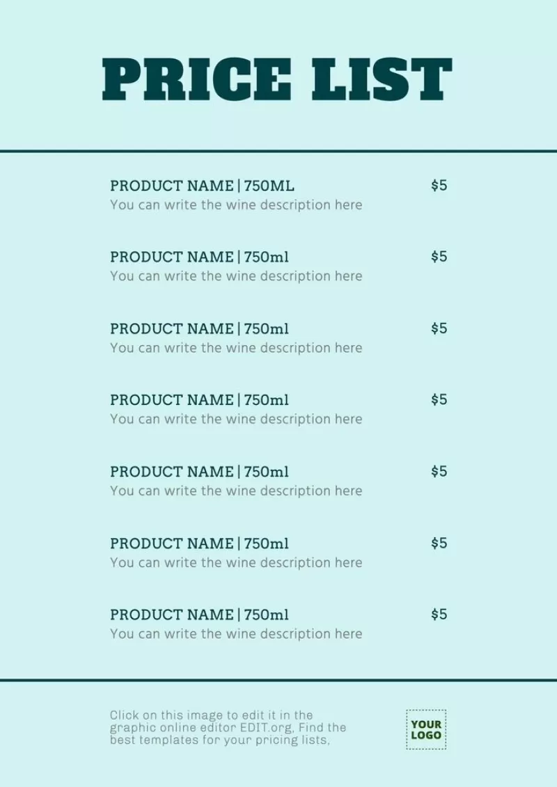 Price list template to edit online, download for free and print
