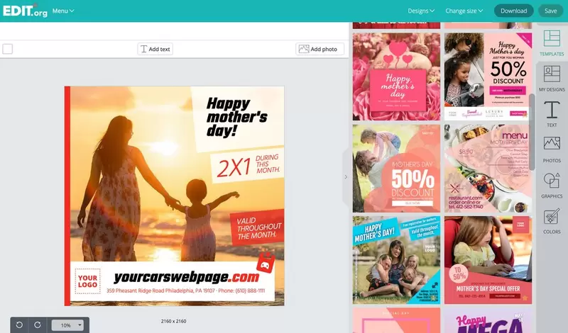 Design grafici modificabili per promuovere le vendite e le promozioni per la festa della mamma