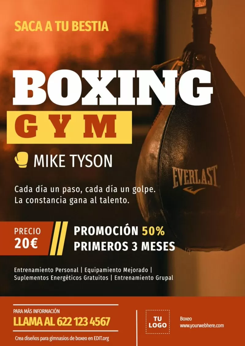 Flyer editable para eventos y clases de boxeo