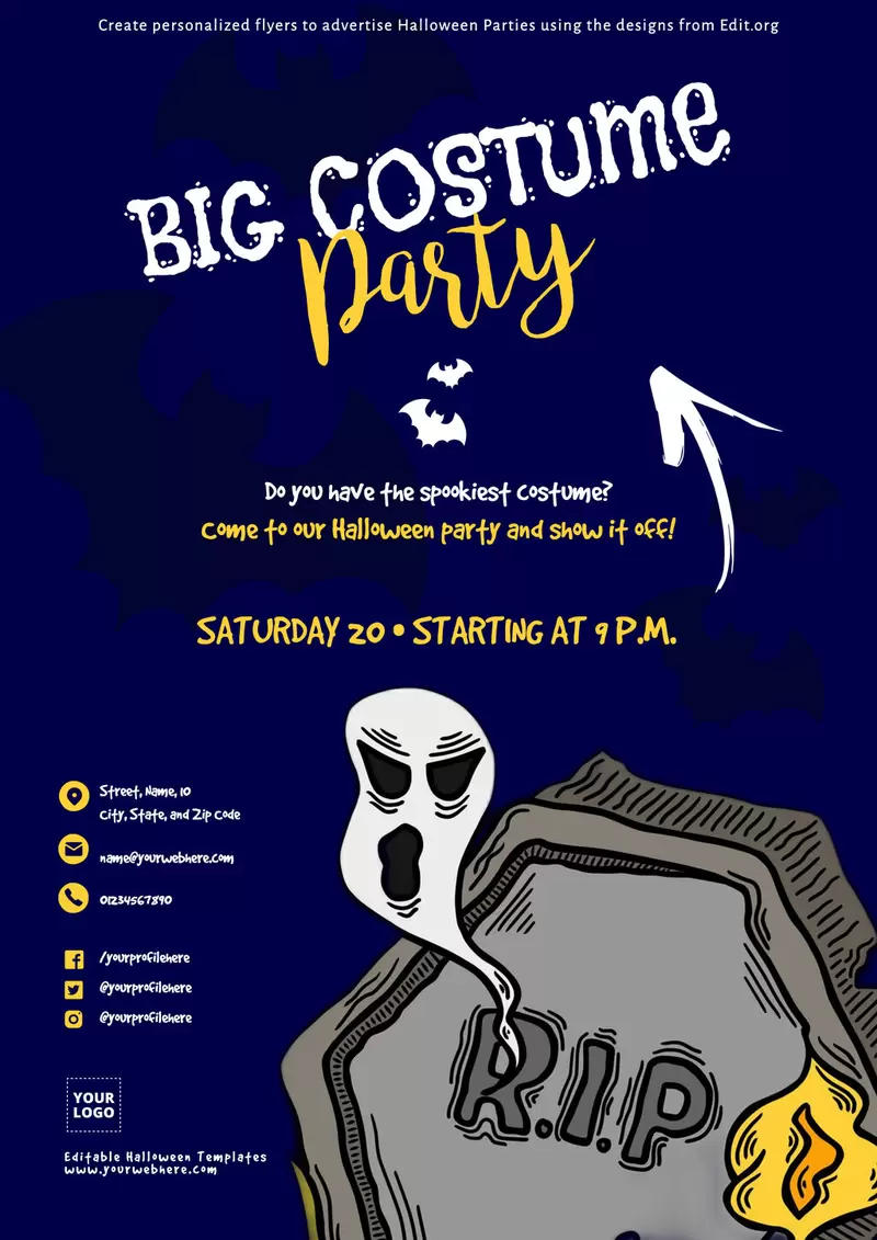 Halloween party invitation template with characters, ready to edit