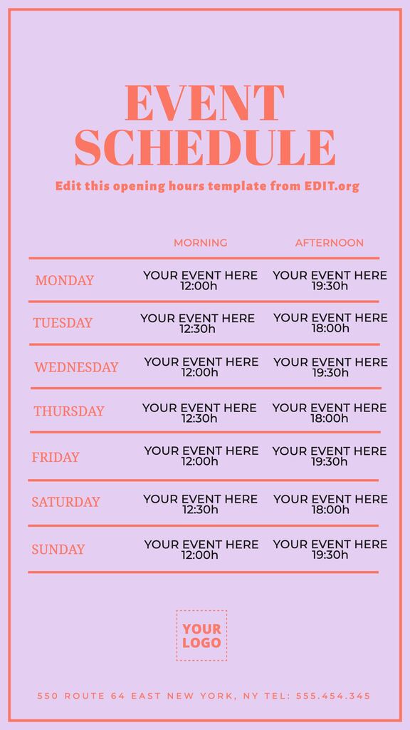 Opening hours templates online