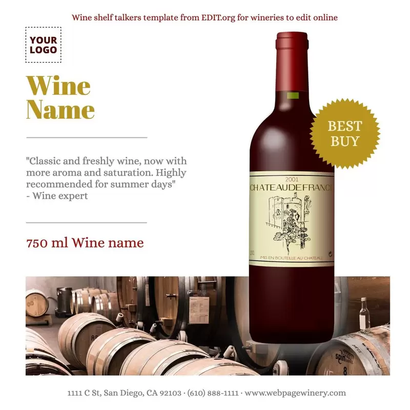 Wine shelf talkers template to customize online for wine bars