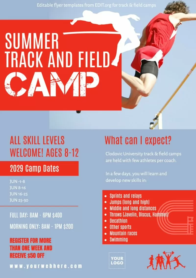 Editable track field summer camp flyer template