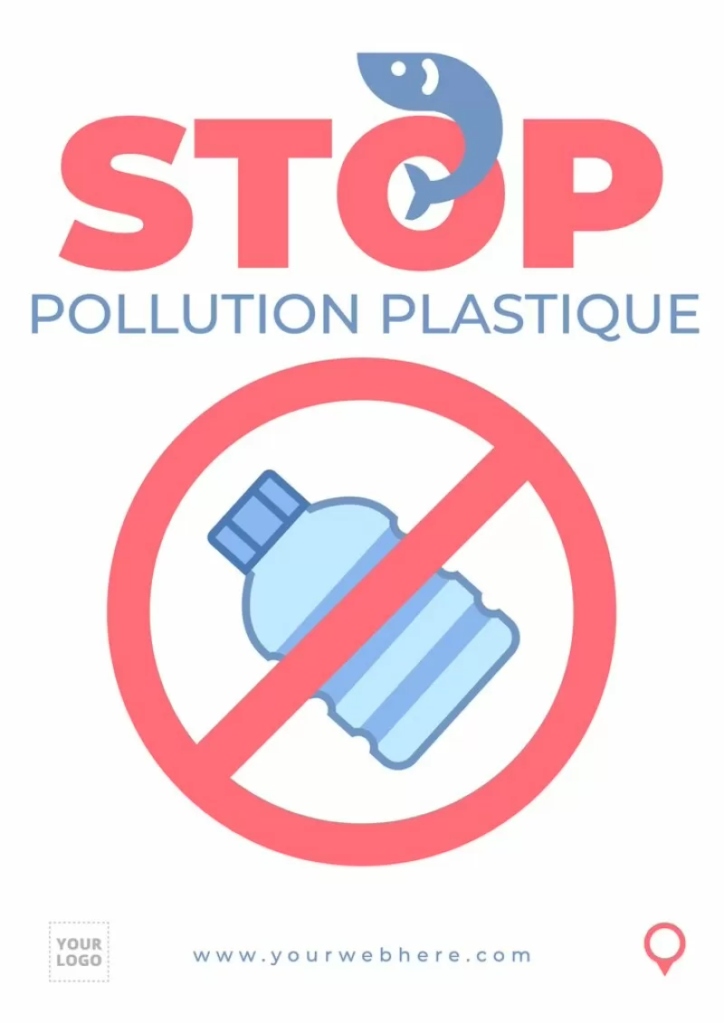 Design d'affiche Stop Pollution plastique dessiné et éditable
