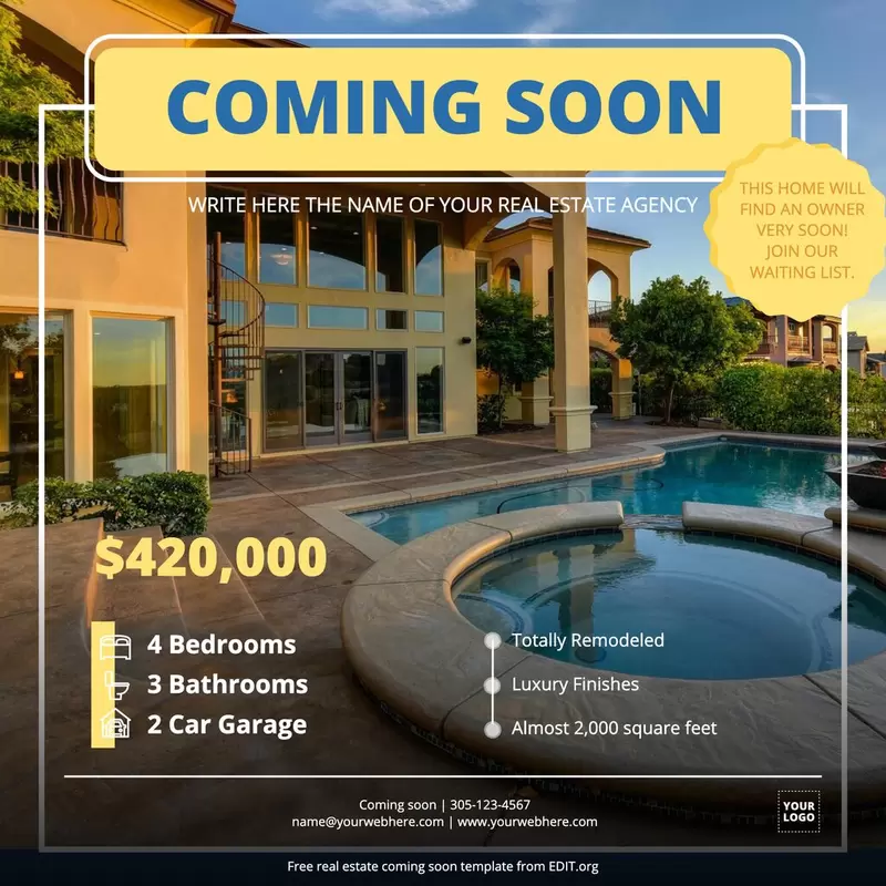 Editable coming soon real estate flyer