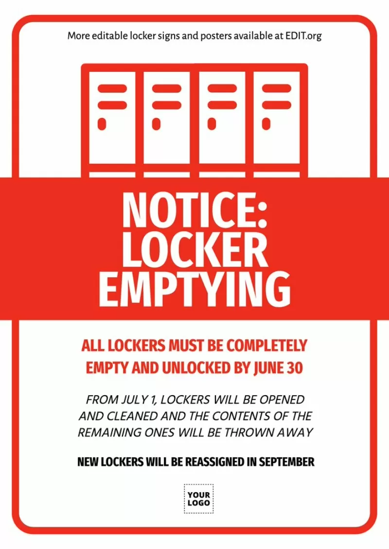 Locker emptying sign to customize online