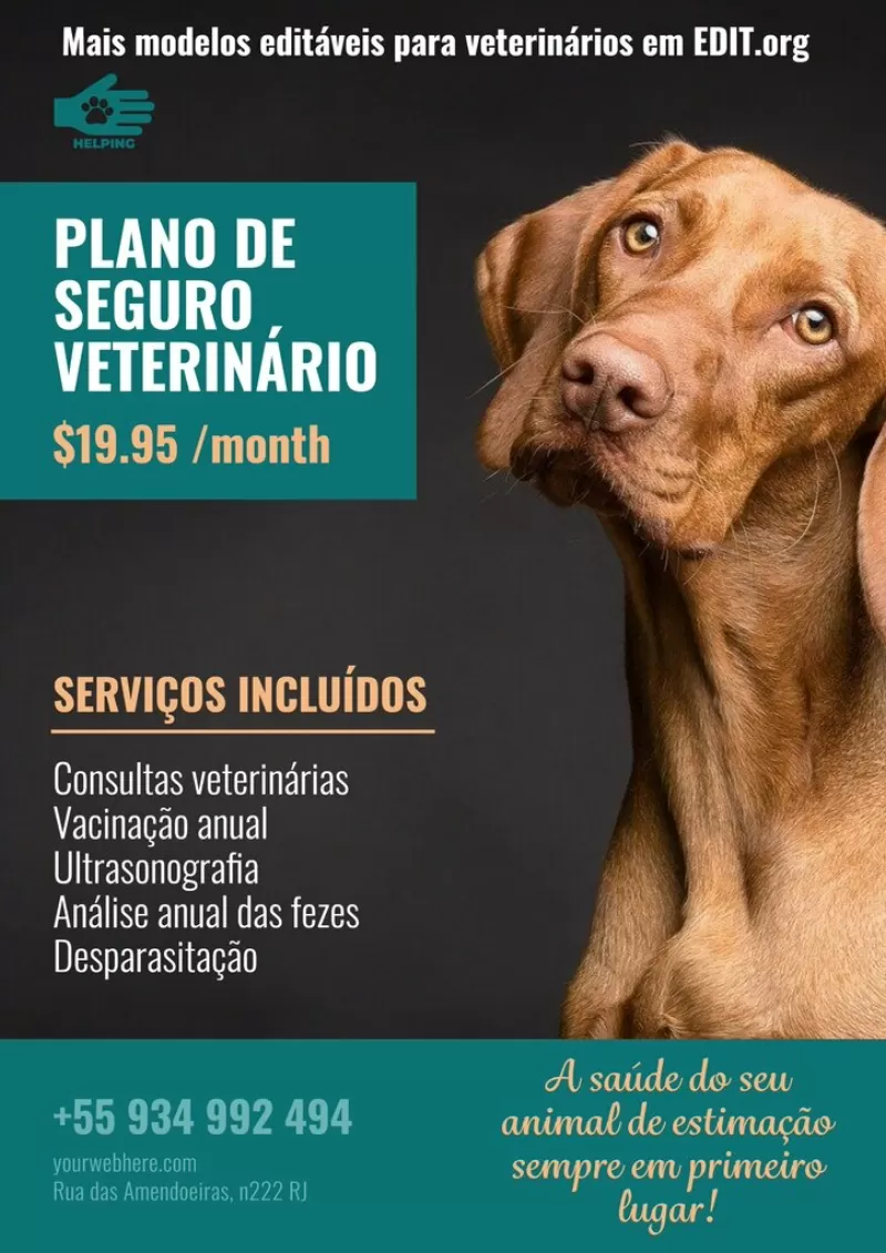 Template de cartaz editável online para divulgar clinica veterinaria, con imagen de cachorro