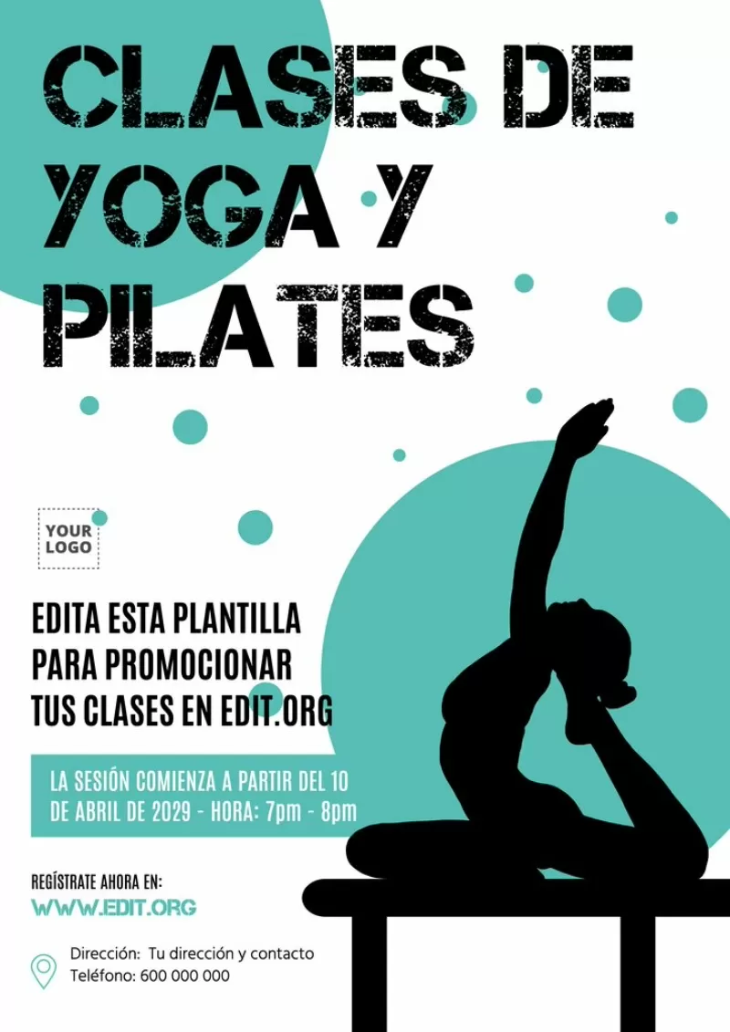 Plantilla para crear diseños de carteles y flyers para promocionar tus clases y cursos de Yoga y Pilates