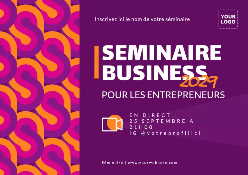 modèle éditable d'affiche violette de séminaire pour entrepreneurs