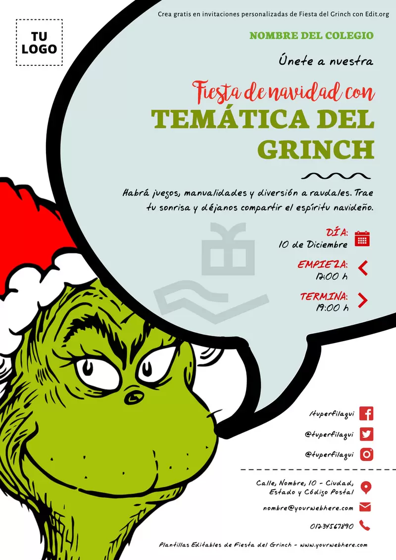 Crea una tarjeta de invitación a fiesta de Grinch personalizada