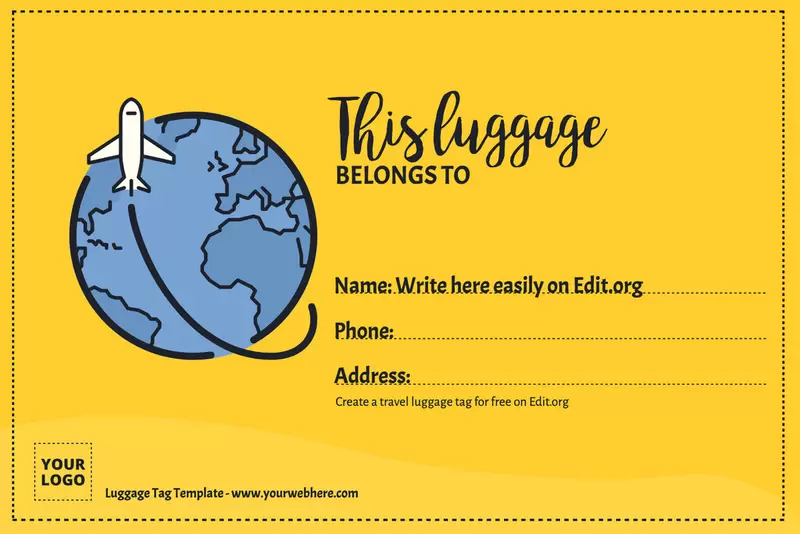 Editable printable luggage name tag template