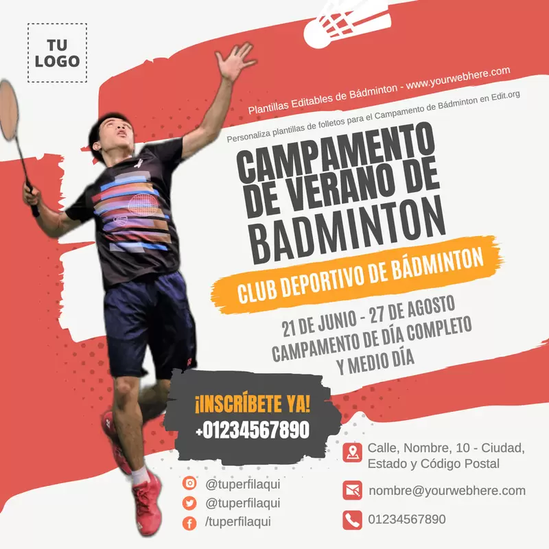 Plantillas para anunciar un campamento de verano de Badminton