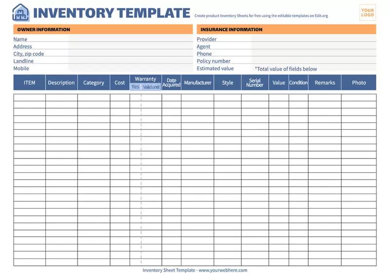 Printable Inventory stock management spreadsheet free