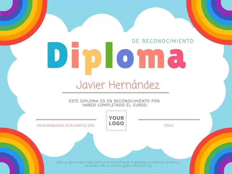 Plantilla de diploma infantil editable online per nens i nenes