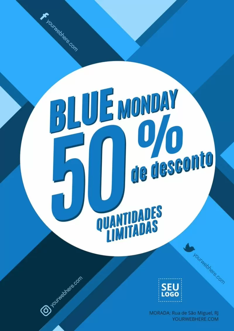 Cartaz de 50% de descontos na blue monday personalizável