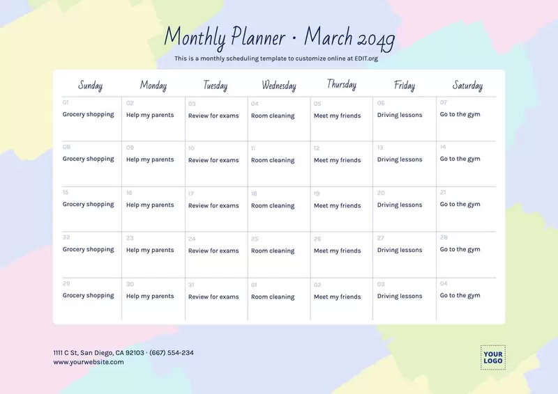 Aangepaste maandplanners om af te drukken