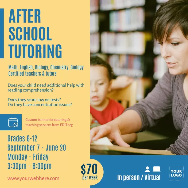 Customizable tutoring banners online