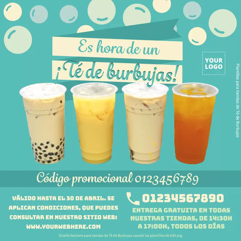 Plantillas para hacer anuncios de Bubble Tea gratis