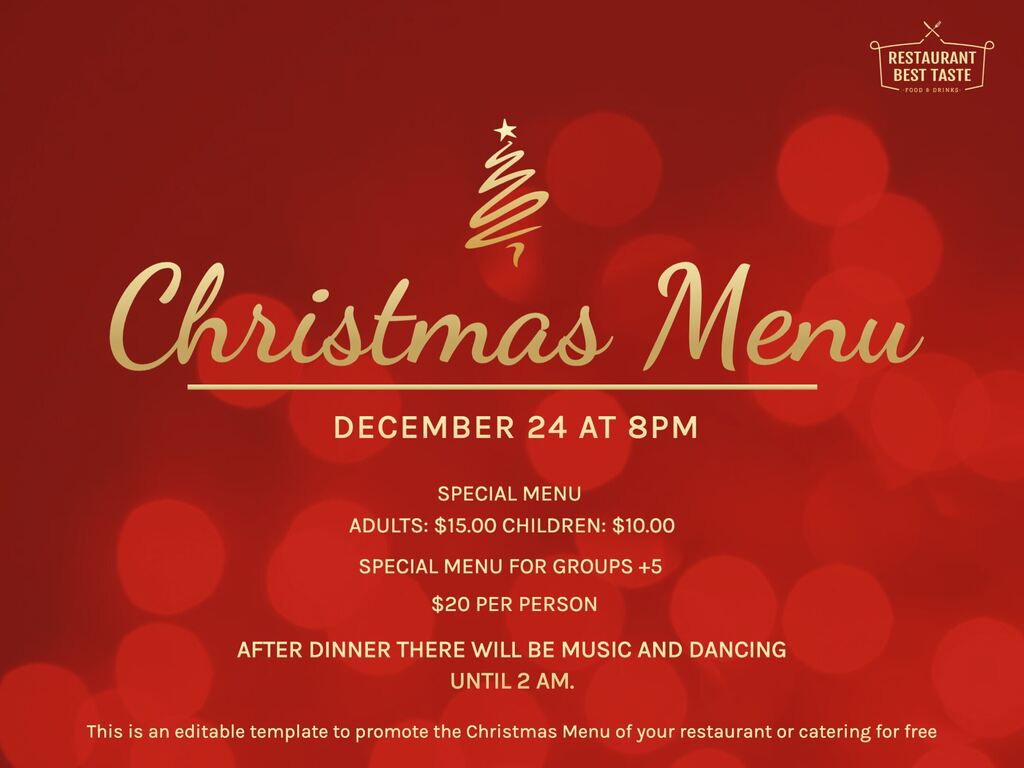 Menu Templates For Christmas And New Years Eve