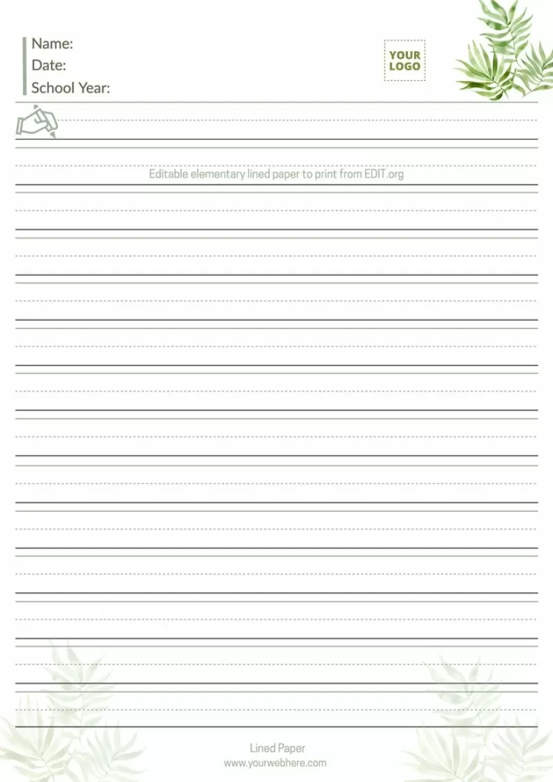 School lined paper for elementary printable