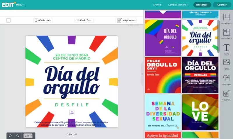 Editor online de diseños y plantillas del día del orgullo gay gratis