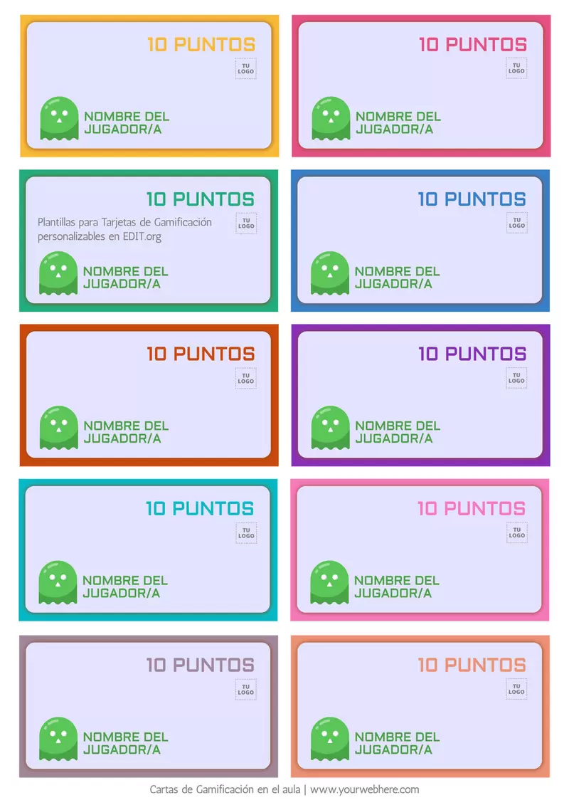 Plantilla tarjeta gamificación para personalizar online