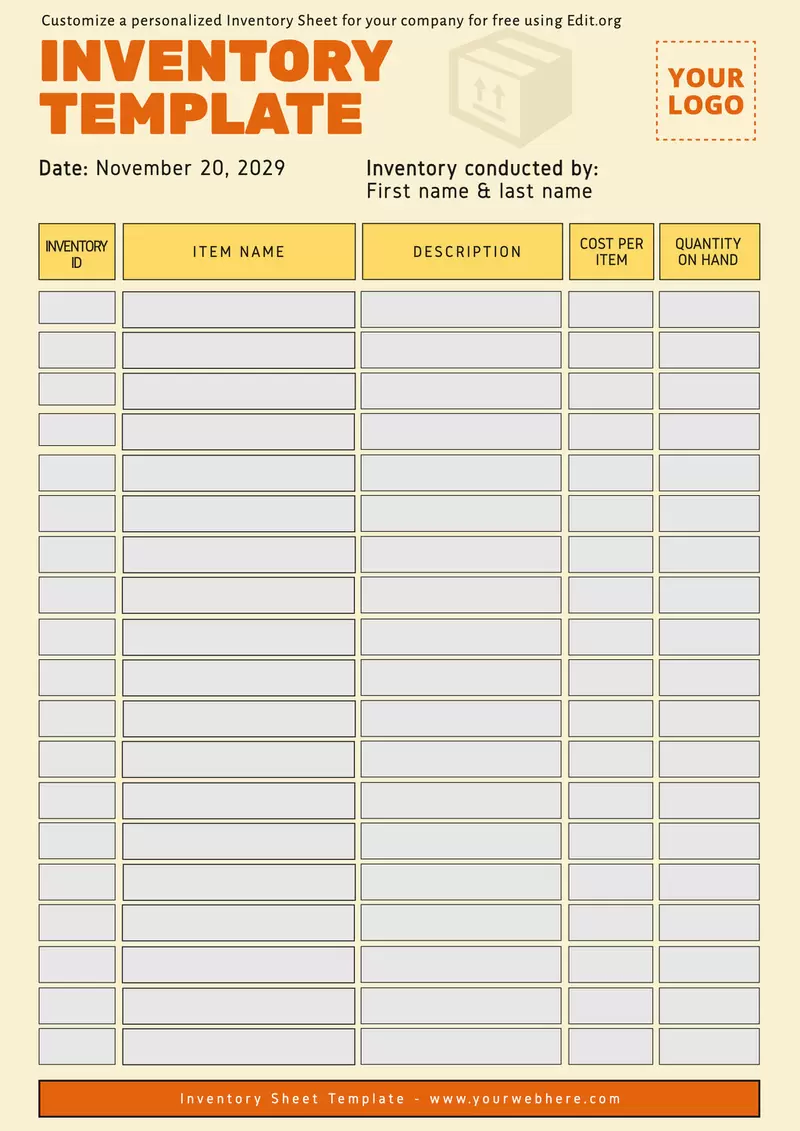 Editable sample Inventory sheet template online